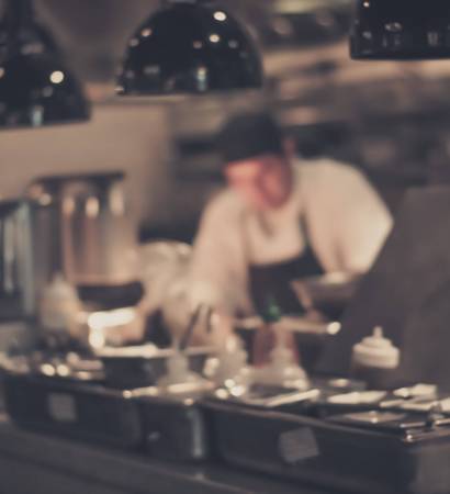 Blurred,Restaurant,Chef:,Chef,Cooking,In,The,Open,Kitchen,,Customer